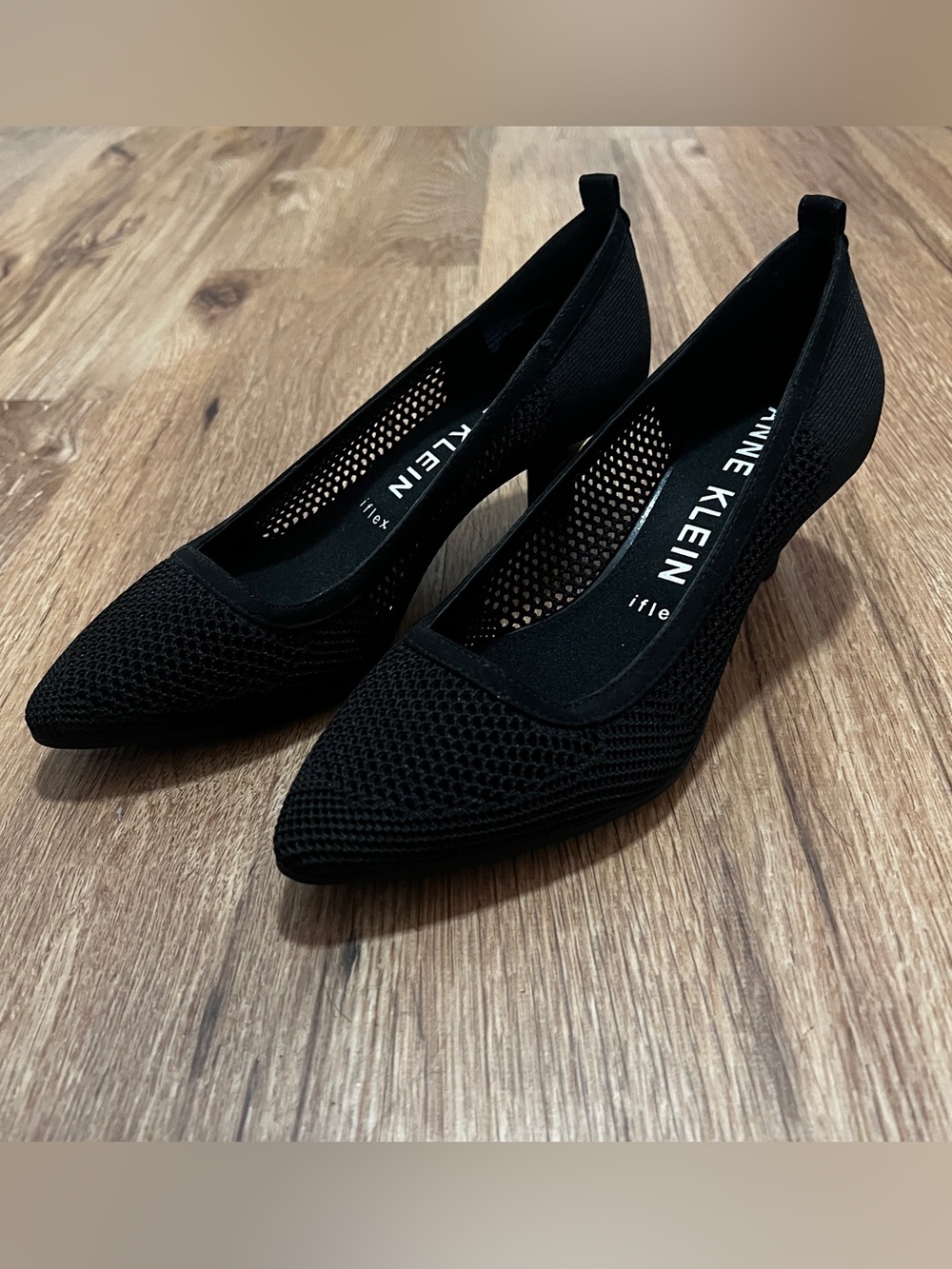 Anne Klein Black Knit Pointed-Toe Pump